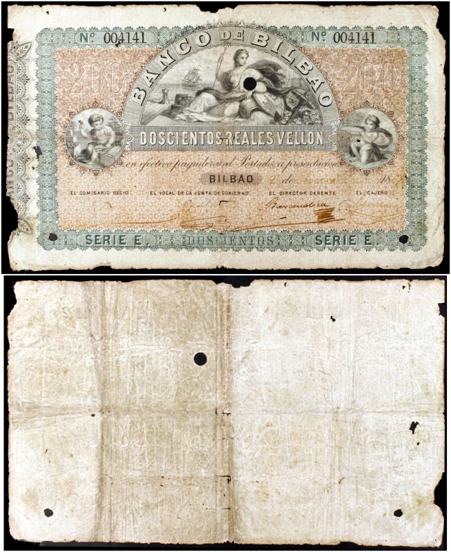 1857. Banco de Bilbao. 200 reales de vellón. (Ed. NE7p var) (Ed. 144) (Filabo 2B...