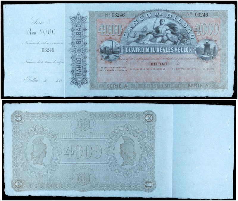 18... (1857). Banco de Bilbao. 4000 reales de vellón. (Ed. A135) (Ed. 148) (Fila...