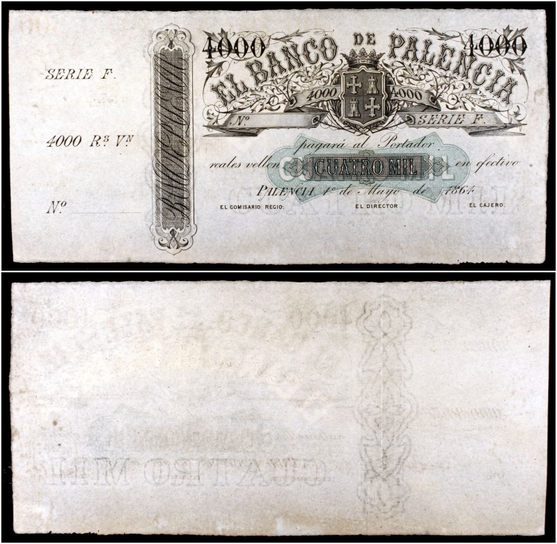 1864. Banco de Palencia. 4000 reales de vellón. (Ed. A142, mismo ejemplar) (Ed. ...
