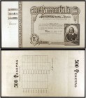 1892. Banco de Valls. 500 pesetas. (Ruiz y Alentorn 929). 1 de abril, Pedro Antonio de Veciana. Serie E. Sin firmas y con matriz lateral izquierda. Es...