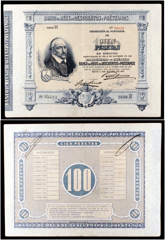 1921. Banco de Reus de Descuentos y Préstamos. 100 pesetas. (Ruiz y Alentorn 921...