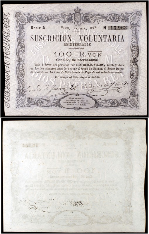 1870. La Tour de Peilz. 100 reales de vellón. (Ed. A205) (Ed. 196) (Filabo 10CR)...