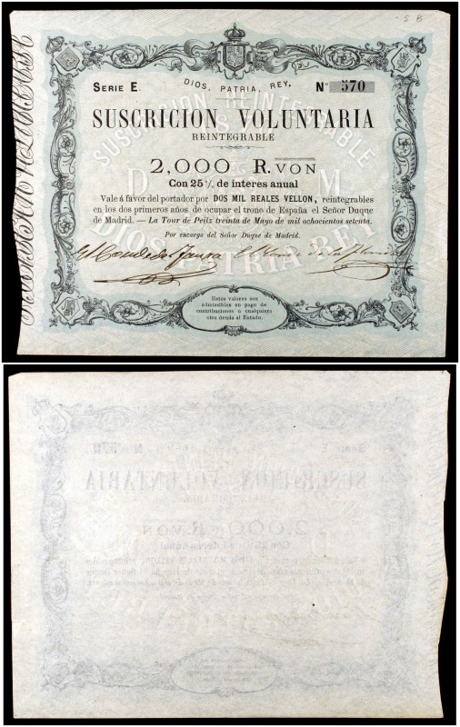 1870. La Tour de Peilz. 2000 reales de vellón. (Ed. A209) (Ed. 200) (Filabo 14CR...