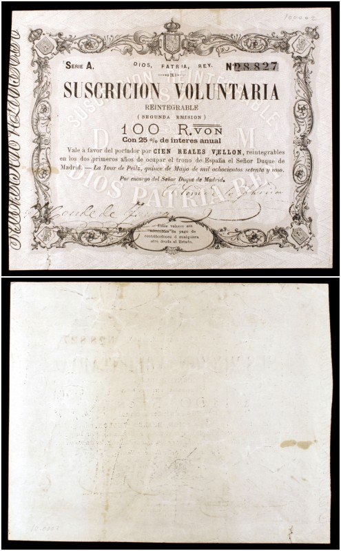 1871. La Tour de Peilz. 100 reales de vellón. (Ed. A211) (Ed. 202) (Filabo 16CR)...