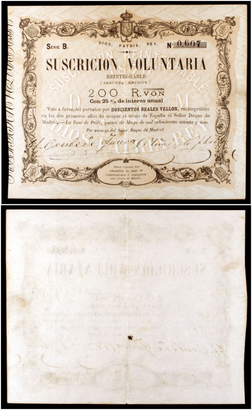 1871. La Tour de Peilz. 200 reales de vellón. (Ed. A212) (Ed. 203) (Filabo 17CR)...
