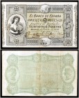 1875. 25 pesetas. (Ed. B48) (Ed. 264) (Filabo 48) (Ruiz y Alentorn 100) (BBE. 129-130) (Pick 6). 1 de enero. Rarísimo. MBC-.