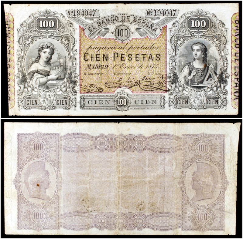 1875. 100 pesetas. (Ed. B50) (Ed. 266) (Filabo 50) (Ruiz y Alentorn 102) (BBE 12...