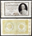 1878. 50 pesetas. (Ed. B56, mismo ejemplar) (Ed. 272, mismo ejemplar) (Filabo 56) (Ruiz y Alentorn 108) (BBE 146-147) (Pick 14). 1 de enero, Calderón ...