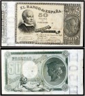 1898. 50 pesetas. (Ed. B88) (Ed. 304) (Filabo 88) (Ruiz y Alentorn 141) (BBE. 202-203) (Pick 47). 2 de enero, Jovellanos. Raro. MBC.