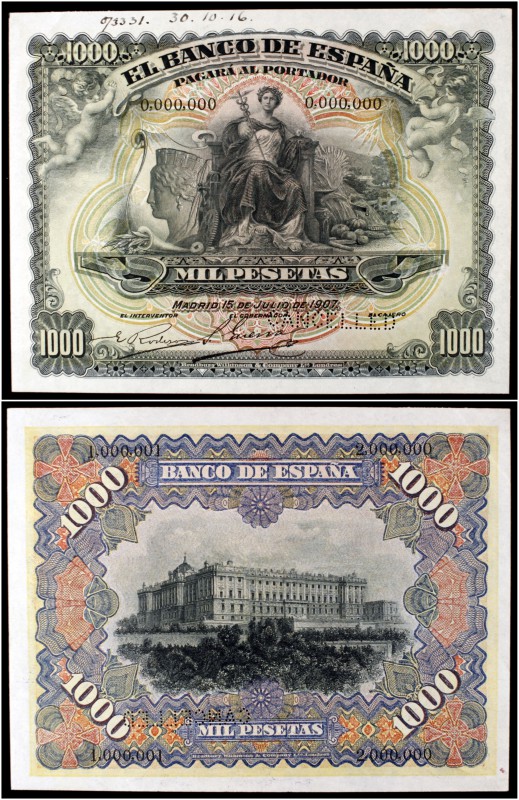 1907. 1000 pesetas. (Ed. B106m var) (Ed. 322M var) (Filabo 106ma) (Ruiz y Alento...