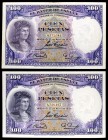 1931. 100 pesetas. (Ed. C11) (Ed. 360) (Filabo 144) (Pick 83). 25 de abril, Fernández de Córdoba. 2 billetes, fondo del personaje en violeta y negro. ...