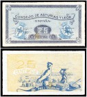 1937. Asturias y León. 25 céntimos. (Ed. C45a) (Ed. 394n) (Filabo falta) (Pick S601 var). Sin numeración. S/C.