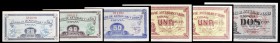 1937. Asturias y León. 25, 40, 50 céntimos, 1 (dos) y 2 pesetas. (Ed. C45 a C49) (Ed. 394 a 398) (Filabo 179 a 183) (Pick S601 a S605). 6 billetes, un...