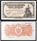 1937. Burgos. 5 pesetas. (Ed. D25a) (Ed. 424a) (Filabo 226a) (Pick 106a). 18 de julio. Serie C. Escaso así. S/C-.