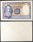 (1937). 500 pesetas. (Ed. NE43) (Ed. NE43AP) (Filabo falta) (Pick 106D). Isabel la Católica. Prueba de anverso no adoptada. Muy rara. S/C.