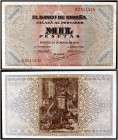 1938. Burgos. 1000 pesetas. (Ed. D35) (Ed. 434) (Filabo 236) (Pick 115a). 20 de mayo. Leve doblez. Raro y más así. EBC-.