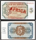 1938. Burgos. 5 pesetas. (Ed. D36A) (Ed. 435A) (Filabo 245) (Pick falta). 10 de agosto. Serie K. Sobrecarga AFRICA en anverso. Muy raro, sólo se conoc...
