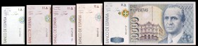 1992. 1000, 2000 (dos), 5000 y 10000 pesetas. (Ed. falta) (Ed. pág. 184) (Filabo pág. 1126) (Pick 163 a 166). Lote de 5 billetes con la misma numeraci...