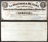 1869. Junta Central Republicana de Cuba y Puerto Rico. 1 peso. (Ed. CU32) (Ed. 35) (Filabo 32CU) (Pick 61). 17 de agosto. Serie B. EBC+.