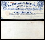1869. Junta Central Republicana de Cuba y Puerto Rico. 5 pesos. (Ed. CU33) (Ed. 36) (Filabo 33CU) (Pick 62). 17 de agosto. Serie L. MBC+.