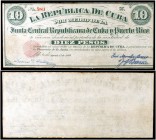 1869. Junta Central Republicana de Cuba y Puerto Rico. 10 pesos. (Ed. CU34) (Ed. 37) (Filabo 34CU, mismo ejemplar) (Pick 63). 17 de agosto. Serie Z. N...