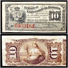 1883. Banco Español de la Habana. 10 centavos. (Ed. CU43, mismo ejemplar) (Ed. 46, mismo ejemplar) (Filabo 46) (Pick. 30d). 6 de agosto. Serie G. MBC-...