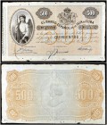 1896. Banco Español de la Isla de Cuba. 500 pesos. (Ed. CU73) (Ed. 76) (Filabo 74CU) (Pick. 51A). 15 de mayo. Serie B. Pequeños agujeritos de polillas...