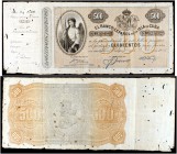 1896. Banco Español de la Isla de Cuba. 500 pesos. (Ed. CU73) (Ed. 76) (Filabo 74CU) (Pick. 51A). 15 de mayo. Serie B. Con matriz. Pequeños agujeritos...
