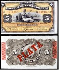 1896. Banco Español de la Isla de Cuba. 5 pesos. (Ed. CU78) (Ed. 81) (Filabo 80CU) (Pick. 48b). 15 de mayo. Serie F. Con sobrecarga PLATA en reverso. ...
