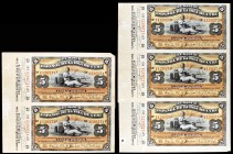 1897. Banco Español de la Isla de Cuba. 5 pesos. (Ed. CU83) (Ed. 86) (Filabo falta) (Pick. 48). 15 de febrero. Serie F. 5 billetes sin cortar, todos c...