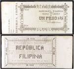 1899. República Filipina. 1 peso. (Edifil y Filabo falta) (Pick A26r). 24 de abril. Sin firmas, sin numerar, sin serie y con matriz lateral izquierda....