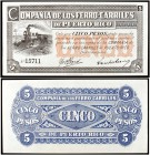 (1880-1885). Puerto Rico. Compañía de los Ferrocarriles. 5 pesos. (Ed. PR5, mismo ejemplar) (Ed. 10, mismo ejemplar) (Filabo 5PR) (Pick. 5101). La mon...