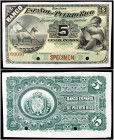 (1889). Banco Español de Puerto Rico. 5 pesos. (Ed. PR7m) (Ed. 12M) (Filabo 13PR) (Pick. 8). Muestra SPECIMEN, numeración 000000. Sin firmas y con dos...