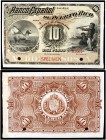 (1889). Banco Español de Puerto Rico. 10 pesos. (Ed. PR8m, mismo ejemplar) (Ed. 13M, mismo ejemplar) (Filabo 16PR) (Pick 9). Muestra SPECIMEN, nº 0500...