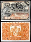 (1889). Banco Español de Puerto Rico. 20 pesos. (Ed. PR9m) (Ed. 14M) (Filabo 19PR) (Pick falta). Muestra SPECIMEN, numeración 0000. Sin firmas, dos ta...