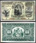 (1889). Banco Español de Puerto Rico. 100 pesos. (Ed. PR11m, mismo ejemplar) (Ed. 16Mb, mismo ejemplar) (Filabo 23PR) (Pick 24). Muestra SPECIMEN, num...