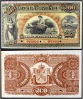 (1889). Banco Español de Puerto Rico. 200 pesos. (Ed. PR12m, mismo ejemplar) (Ed. 17Mb, mismo ejemplar) (Filabo 24PR) (Pick 25). Muestra SPECIMEN, num...
