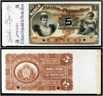 1894-1897. Banco Español de Puerto Rico. 5 pesos. (Ed. PR13m, mismo ejemplar) (Ed. 18M, mismo ejemplar) (Filabo 7PR) (Pick 26). Busto de la Regenta Do...