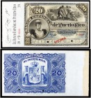 1894-1897. Banco Español de Puerto Rico. 20 pesos. (Ed. PR15m, mismo ejemplar) (Ed. 20M, mismo ejemplar) (Filabo 9PR) (Pick 28). Busto de la Regenta D...