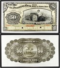 (1901-1904). Banco de Puerto Rico. 50 pesos / 50 dólares. (Ed. PR23m) (Ed. 28M) (Filabo 29PR) (Pick 44). Muestra SPECIMEN, numeración 00000. Sin firma...