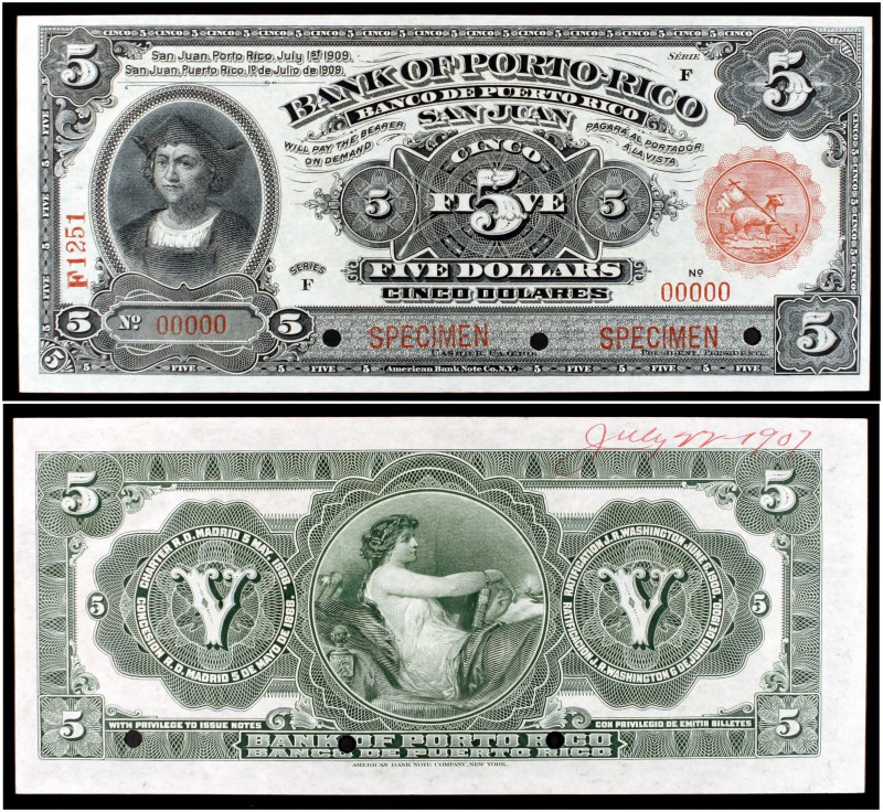 1909. Banco de Puerto Rico. 5 dólares. (Ed. PR26m, mismo ejemplar) (Ed. 31M, mis...