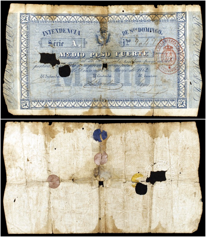 1862. Intendencia de Santo Domingo. 1/2 peso fuerte. (Ed. SD1, mismo ejemplar) (...