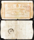 1862. Intendencia de Santo Domingo. 5 pesos fuertes. (Ed. SD3, mismo ejemplar) (Ed. 3, mismo ejemplar) (Filabo 3SD). 1 de mayo, serie C. Sobrecarga en...