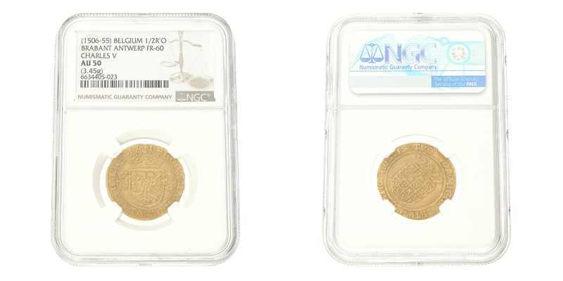 Halve gouden reaal. Brabant. Antwerpen. Karel V. Z.j. (1506 - 55). AU 50
NGC gr...