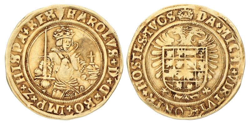 Gouden karolusgulden. Brabant. Antwerpen. Z.j. (1521 - 1555). Zeer Fraai +.
Gra...