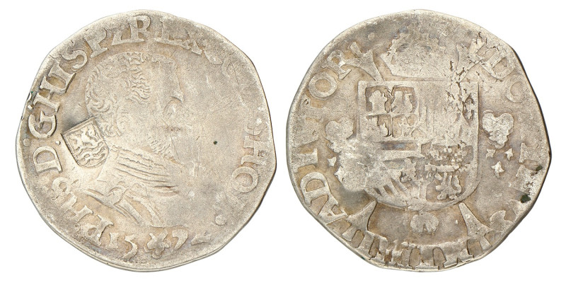 Vijfde Filipsdaalder - Met Zeeuwse klop. Holland. Filips II. 1572. Fraai.
CNM 2...