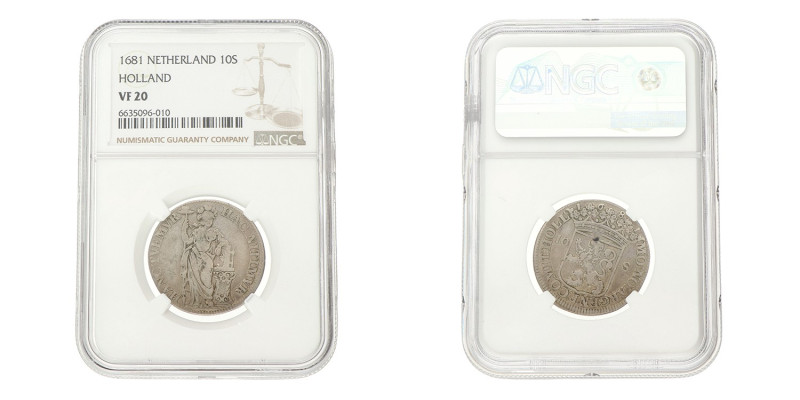 Halve provinciale gulden van 10 stuiver. Holland. 1681. VF 20.
NGC graded: 6635...