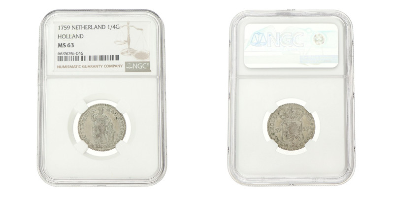 Muntmeesterpenning. Holland. 1759. MS 63.
NGC graded: 6635096-046. CNM 2.28.108...