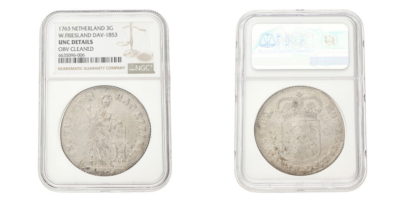 3 gulden - Generaliteits. West-Friesland. 1763. UNC details.
NGC graded: 663509...