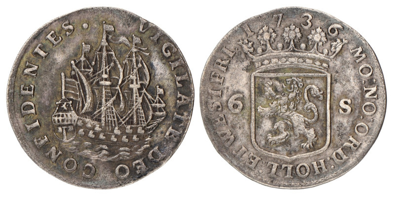 Scheepjeschelling van 6 stuiver. West-Friesland. 1736. Zeer Fraai +.
2.46.69. 3...